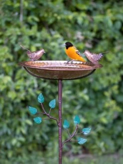 Pure Copper Bird Bath With Two Copper Birds And Tree Multipronged Garden Pole -Cheap A Fresh Yard Store 3 4 crop 8613379 02v