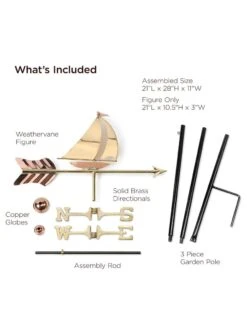 Sailboat Garden Copper Weathervane With Pole -Cheap A Fresh Yard Store 8600348 02v