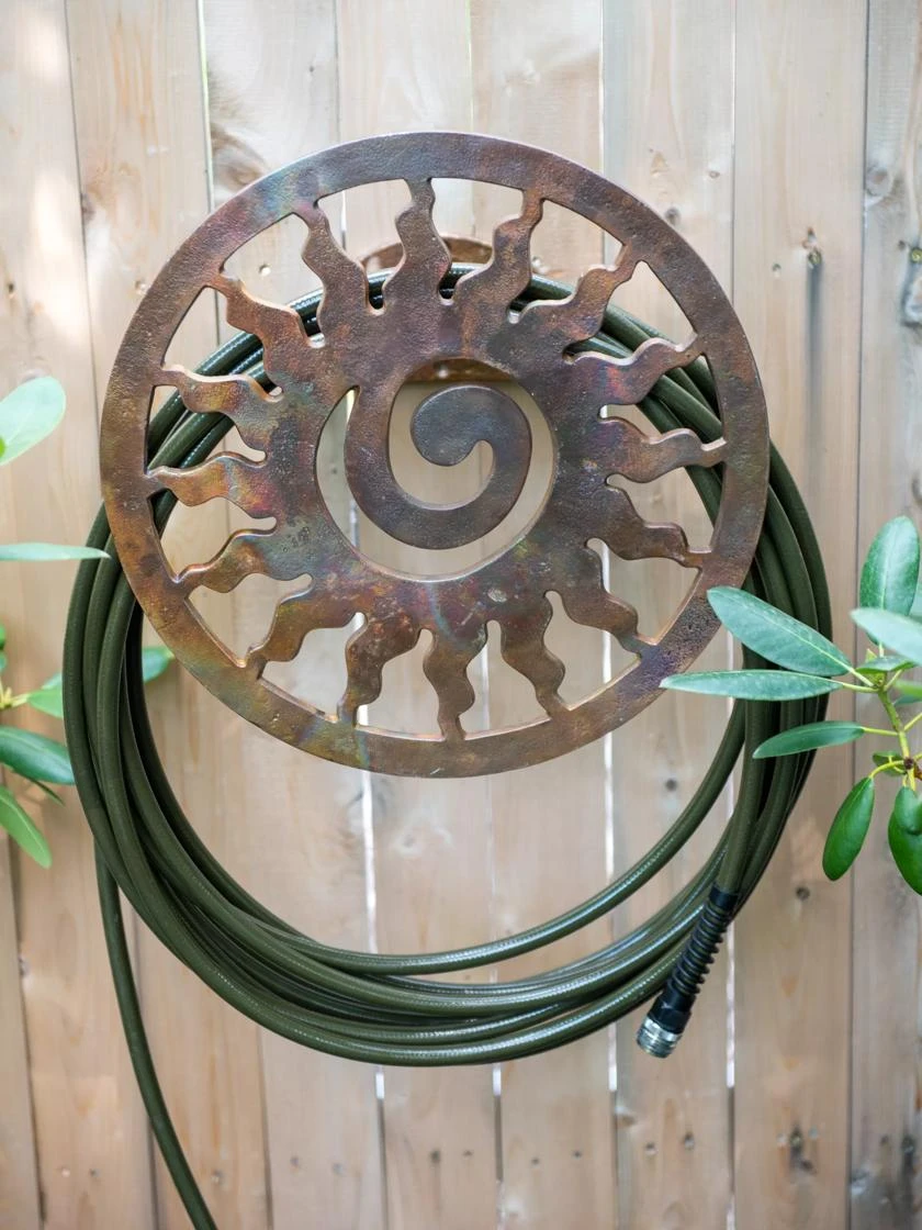 Rustic Sun Wall-Mount Garden Hose Hanger 3 Rustic Sun Wall-Mount Garden Hose Hanger