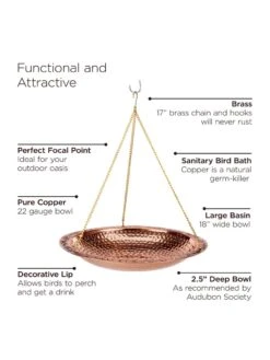Copper Hanging Birdbath, 18" -Cheap A Fresh Yard Store 8612268 04v