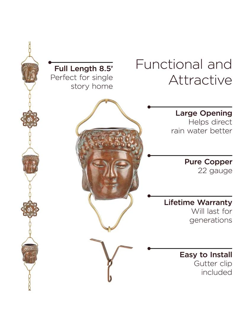 Buddha Copper Rain Chains, 8.5' 5 Buddha Copper Rain Chains, 8.5' - Image 3
