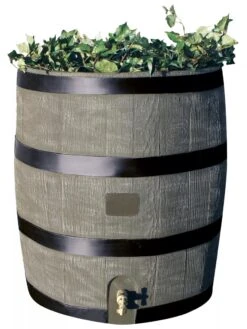 Round Rain Barrel With Planter, 35 Gallons -Cheap A Fresh Yard Store 8612856BK 08V tif