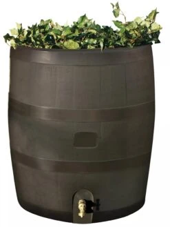 Round Rain Barrel With Planter, 35 Gallons -Cheap A Fresh Yard Store 8612856WALNT 01V tif