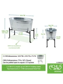 Achla Designs Mini Oval Galvanized Tub With Folding Stand 11 Achla Designs Mini Oval Galvanized Tub With Folding Stand -Cheap A Fresh Yard Store 8612906 04v