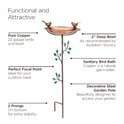 Pure Copper Bird Bath With Two Copper Birds And Tree Multipronged Garden Pole -Cheap A Fresh Yard Store 8613379 07v